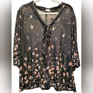 Spense Black Floral Women's Top. Sz Large